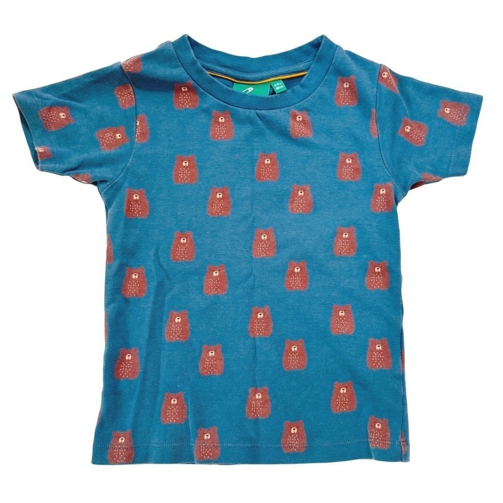 Little Green Radicals T-Shirt Blue Brown Bear Print 4-5y Blue Organic Cotton
